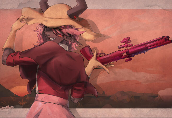 Halfbody Illustration, cel shaded, simple background